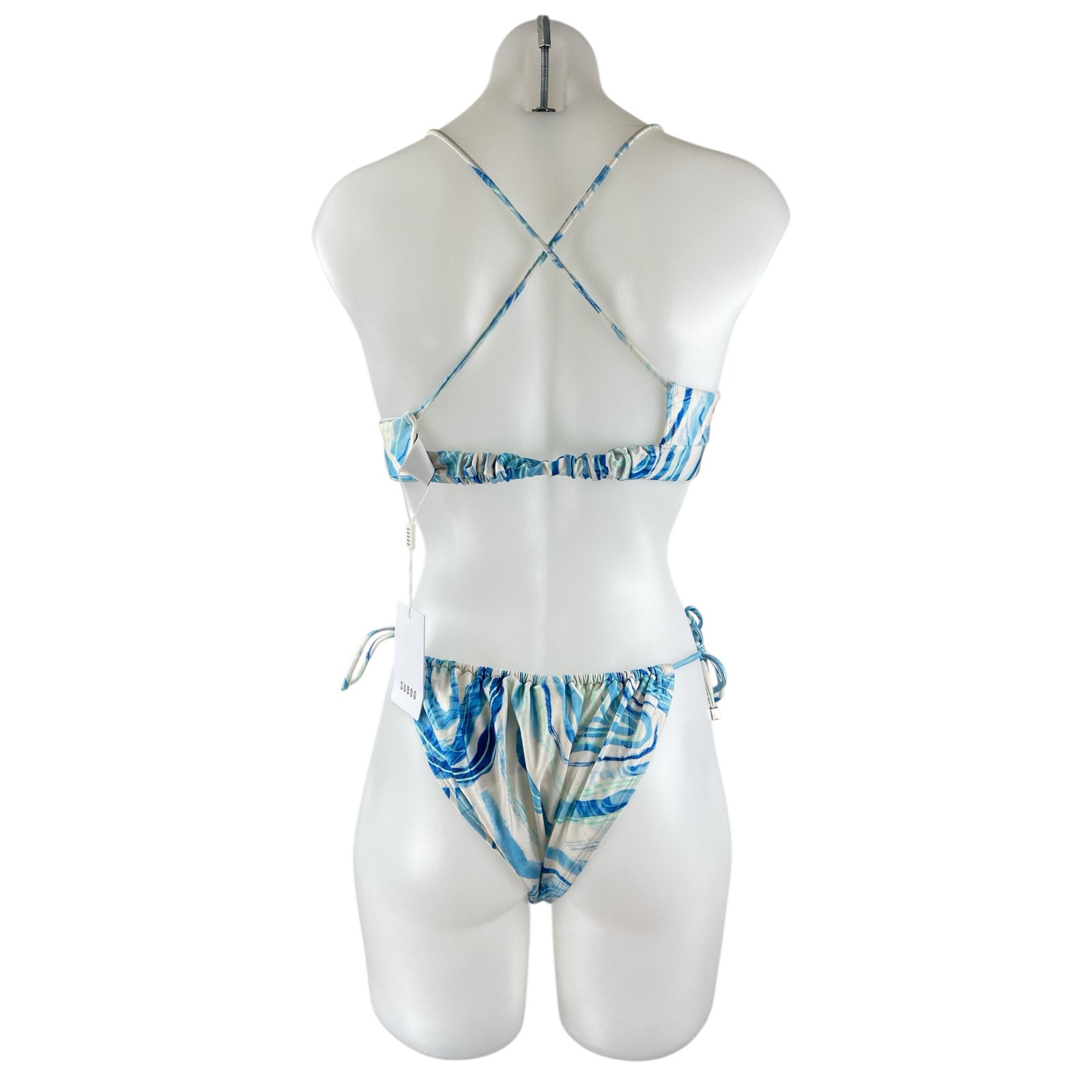 New Suboo Blue Marble Print Two Piece Crossback Bikini Swimsuit Swimwear Size Os — image 2 of 3